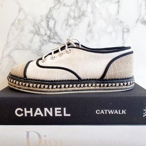 Chanel cotton lace up espadrilles
